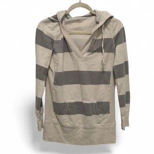 Y2K So Gray Striped Hooded Long Sweatshirt